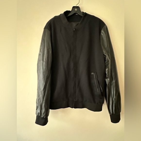 Zara Man Faux Leather Sleeve Fabric Body Jacket Full Zip Casual Size M